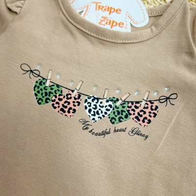  Conj. Blusa My Beautiful Heart e Calça Legging Corações de Oncinhas - Marrom e Off White